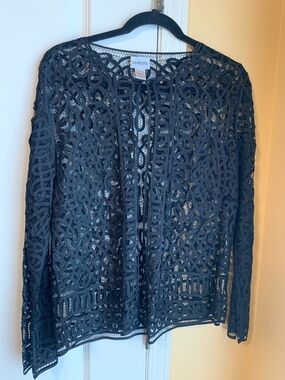 Chico's Black Crochet Lace Open Cardigan Jacket